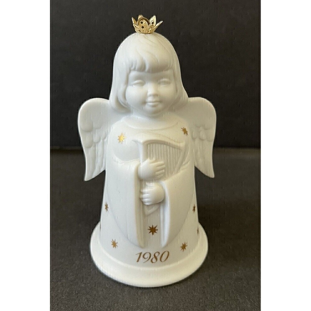 Vintage 1980 Kaiser Christmas Porcelain Angel Bell Ornament West Germany White